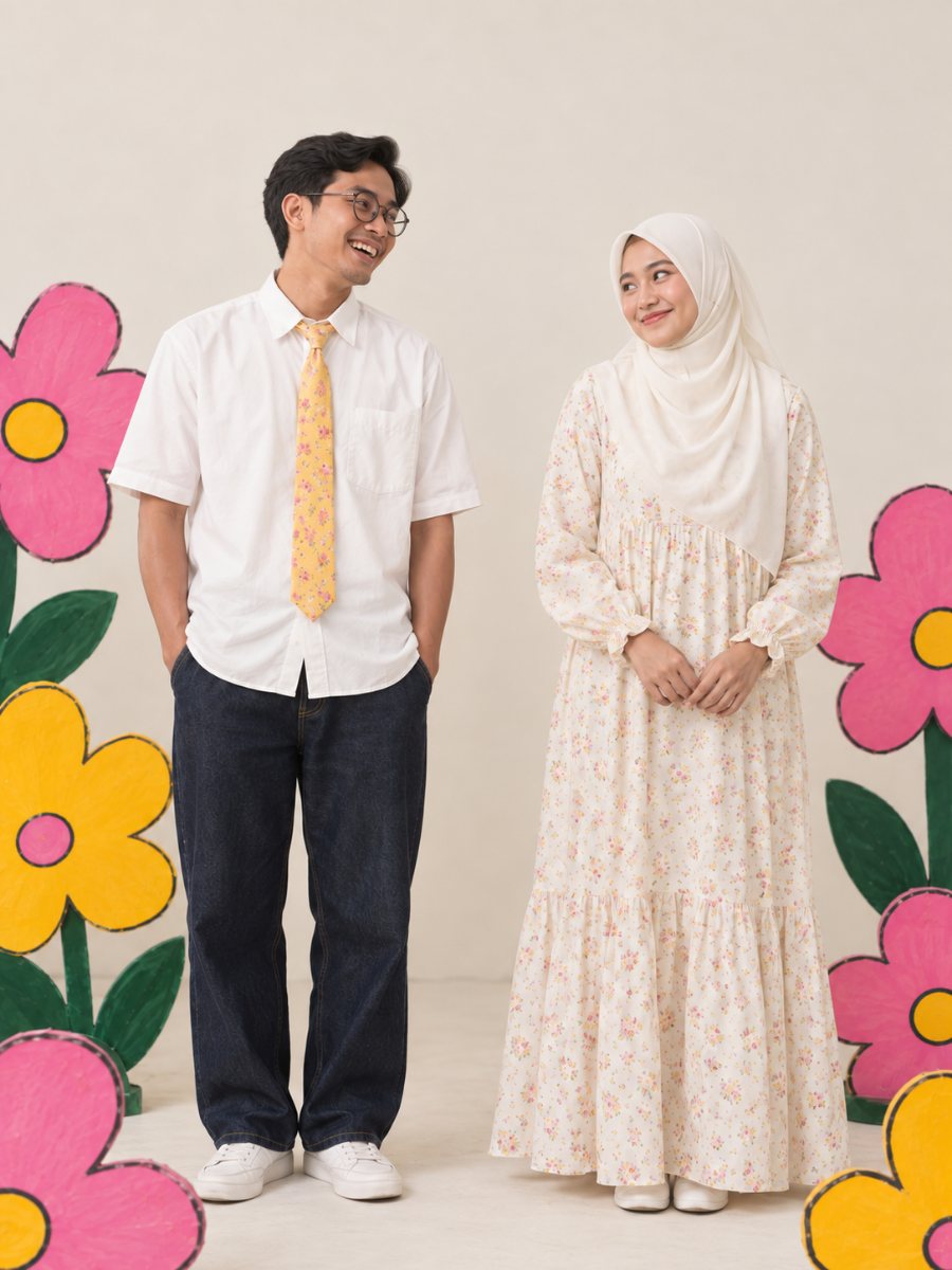 Naira dan Farhan saling tersenyum di studio bunga