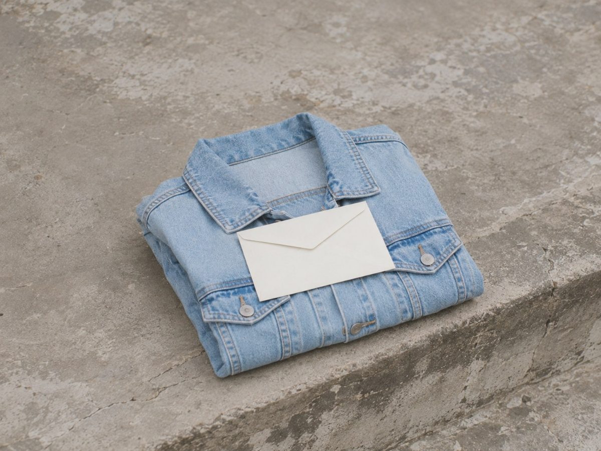 Jaket denim terlipat dan amplop