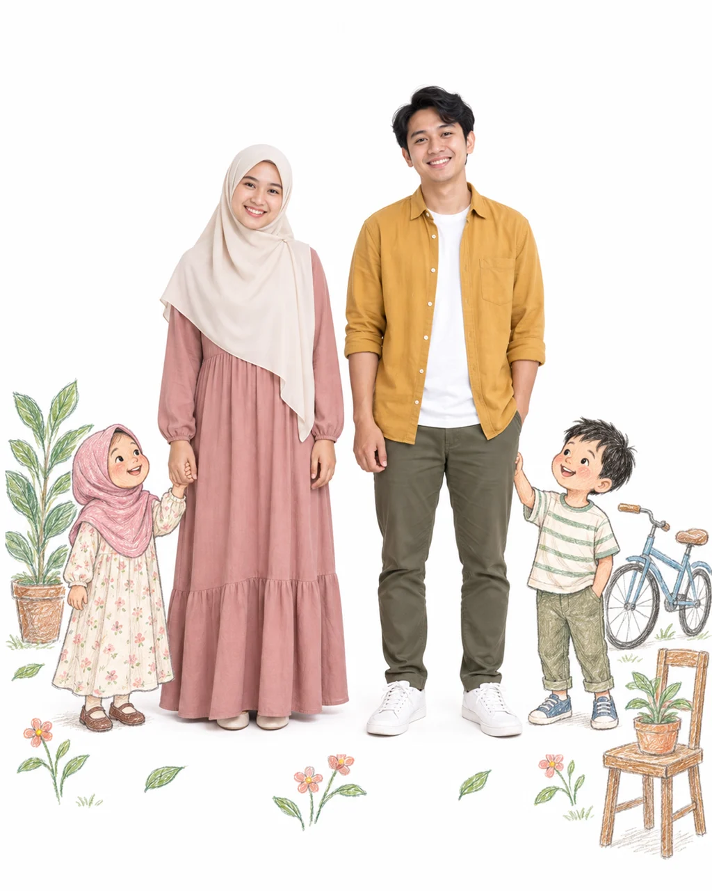 Kedua mempelai menggandeng versi kecil mereka masing-masing