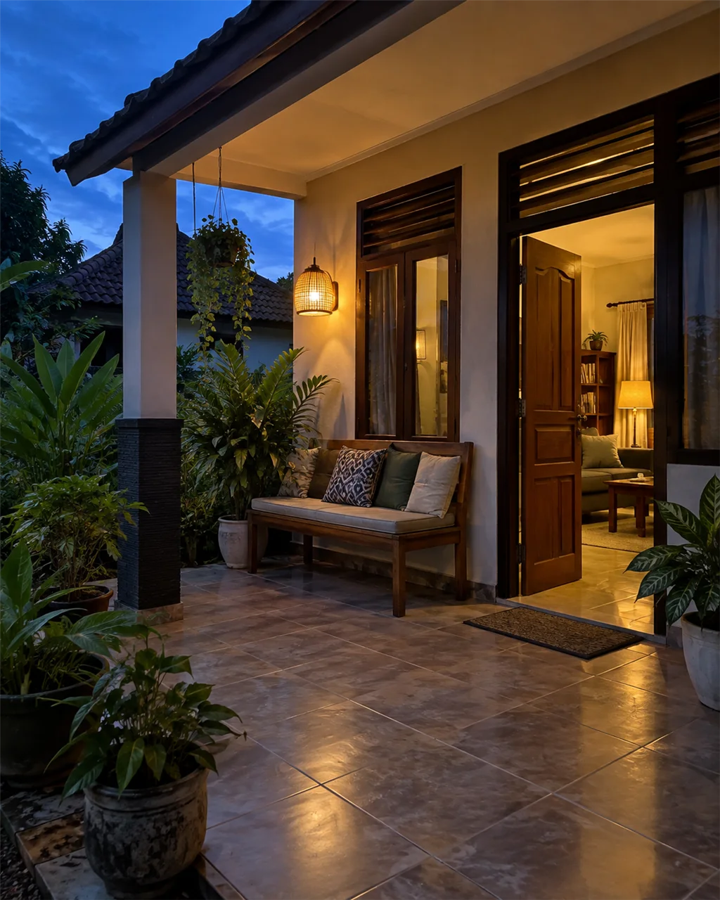 Teras rumah menjelang malam