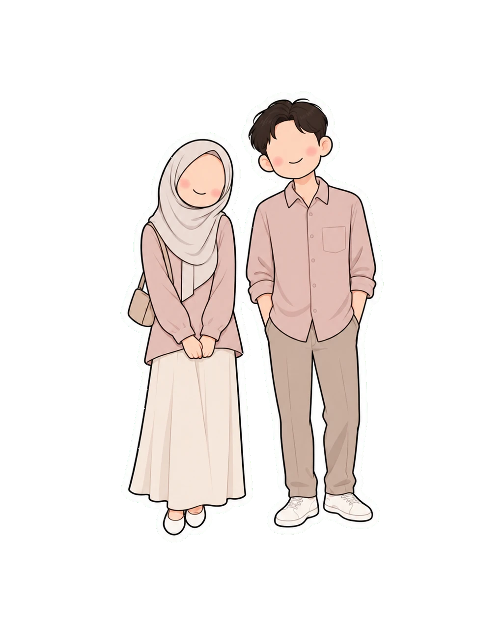 Stiker kartun kedua mempelai, wajah polos tanpa raut