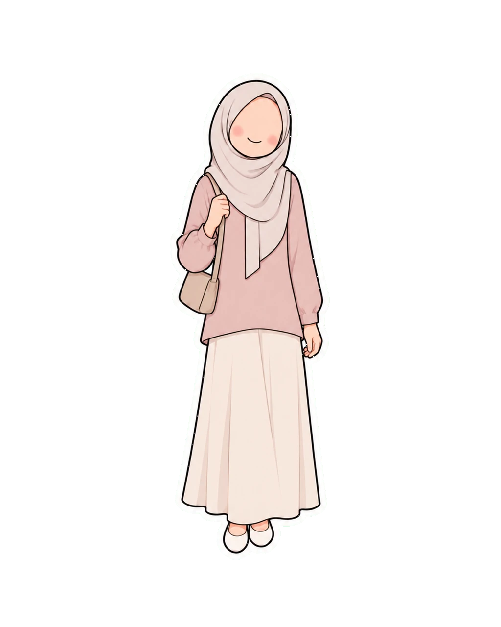 Stiker kartun mempelai wanita berhijab, wajah polos