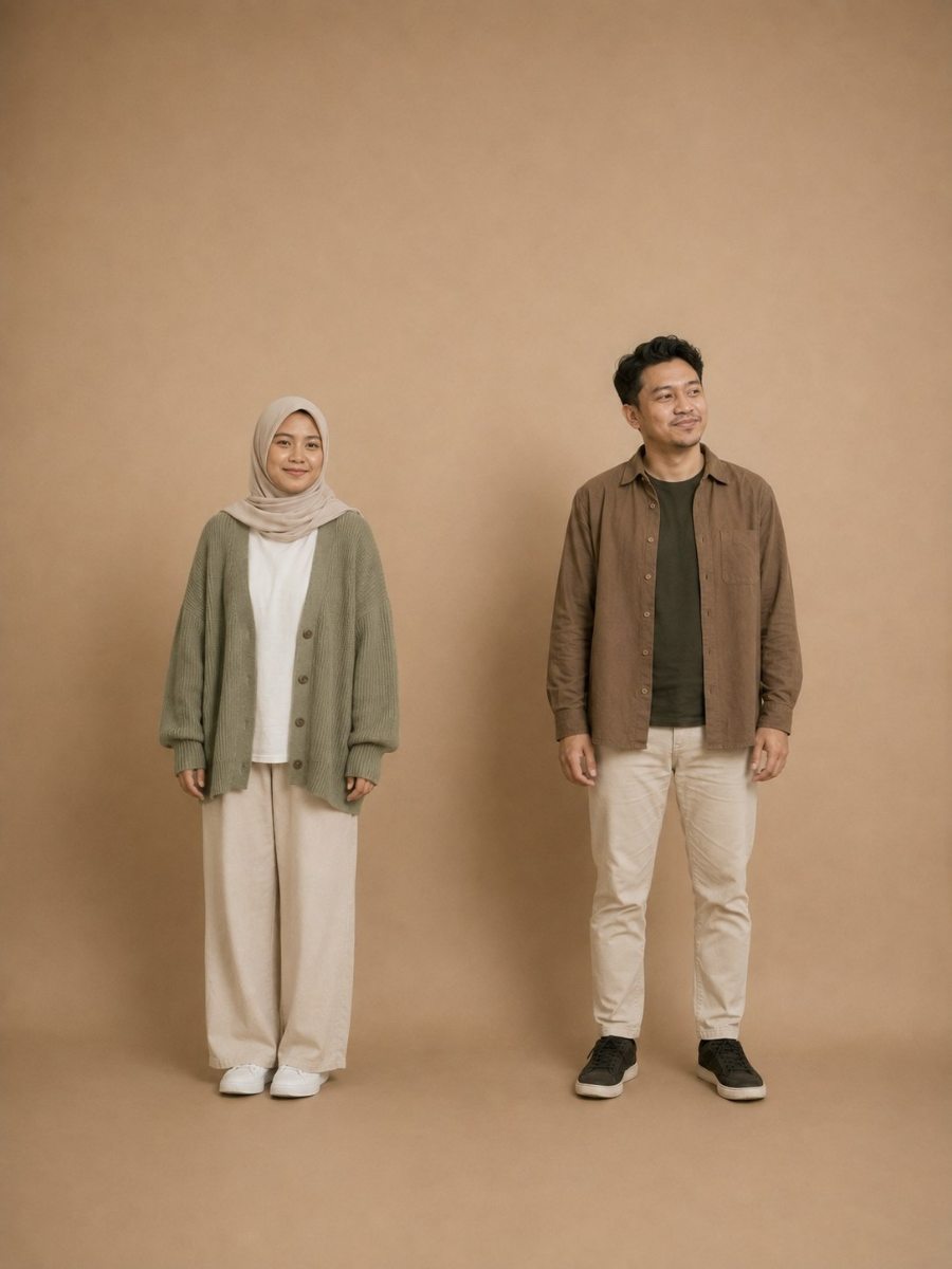 Kedua mempelai berdiri berjauhan di studio