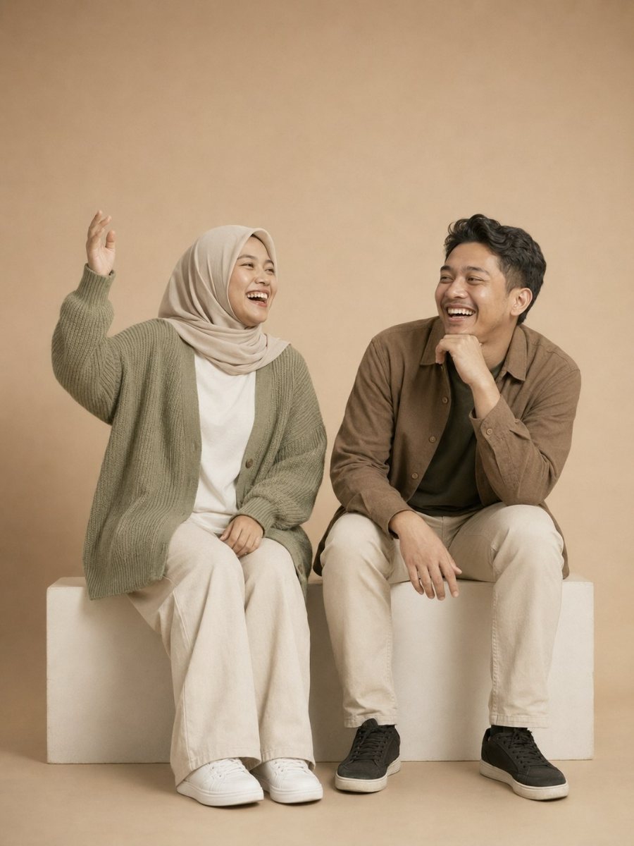 Kedua mempelai duduk di studio