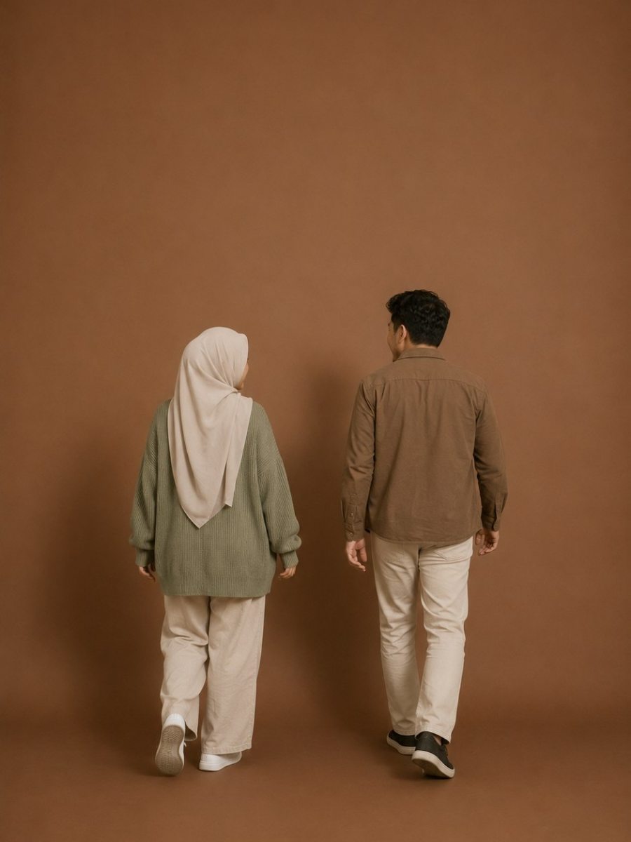 Kedua mempelai melangkah bersisian