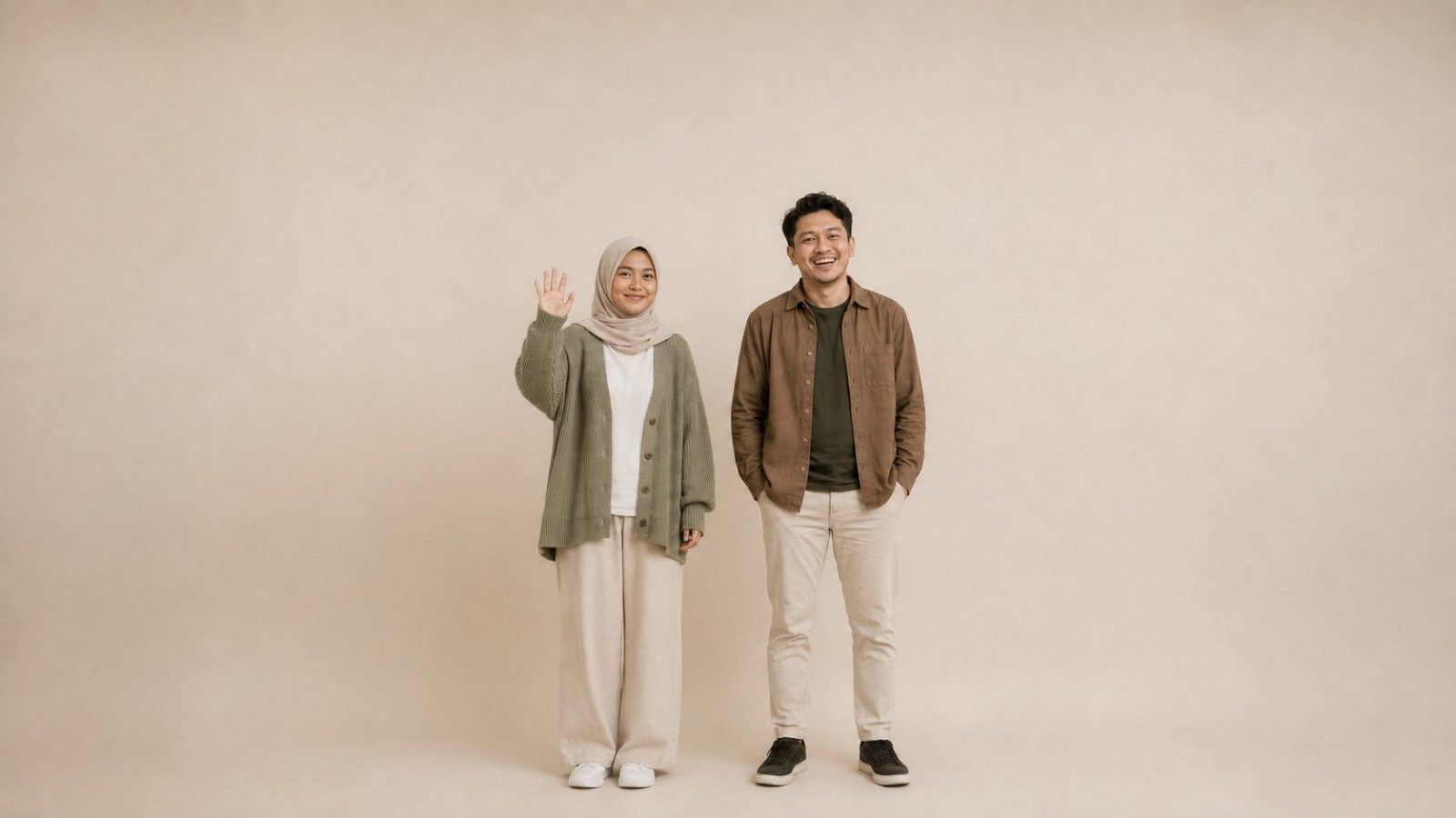 Kedua mempelai menyapa ke arah kamera