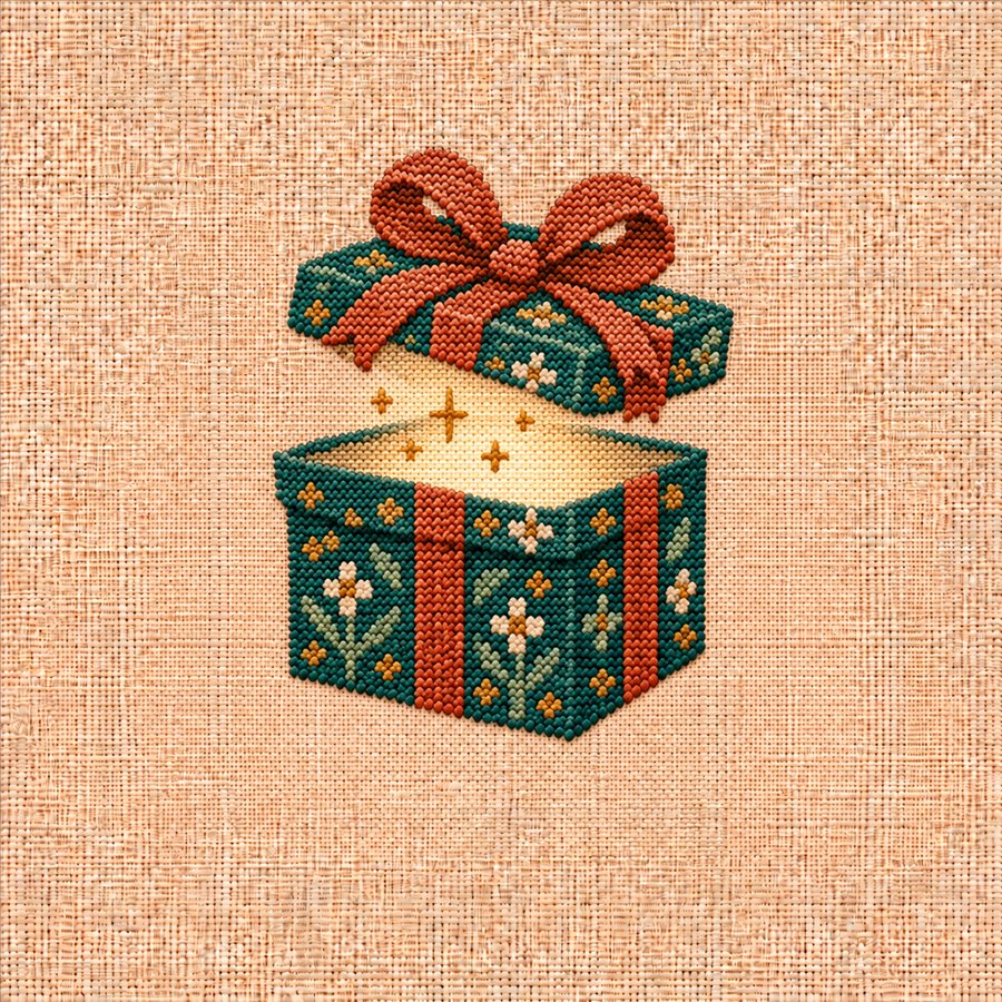 Sulam kotak hadiah terbuka