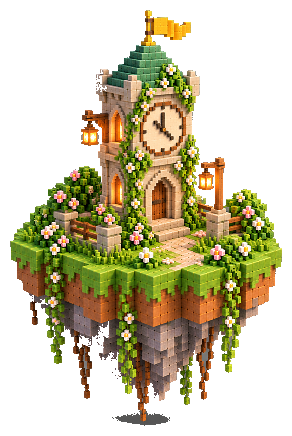 Pulau menara jam gaya voxel, tanpa orang