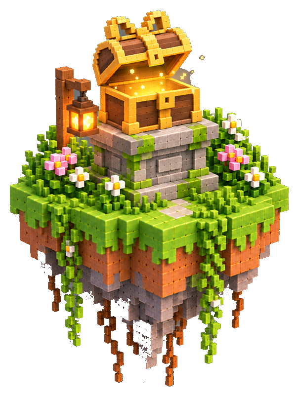 Pulau peti harta karun terbuka gaya voxel