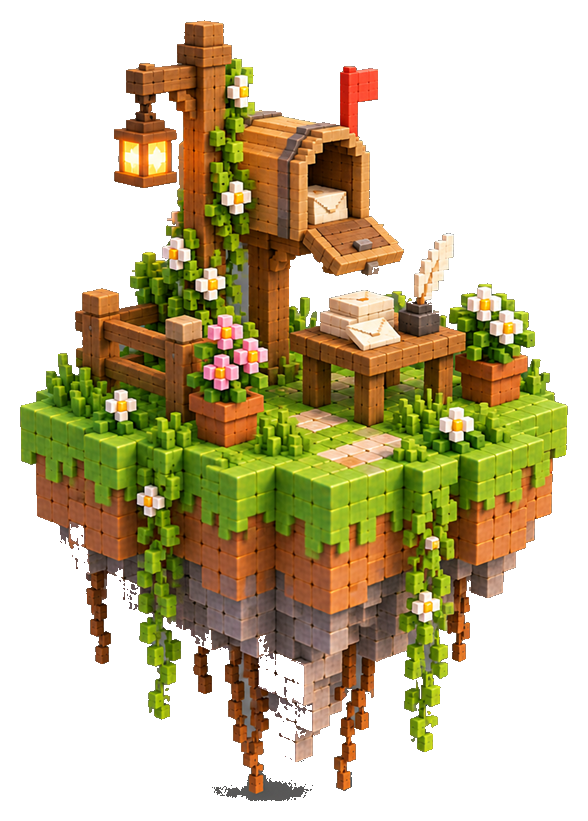 Pulau kotak pos gaya voxel, tanpa orang