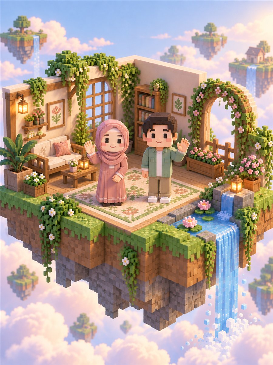 Kedua mempelai gaya voxel menyapa