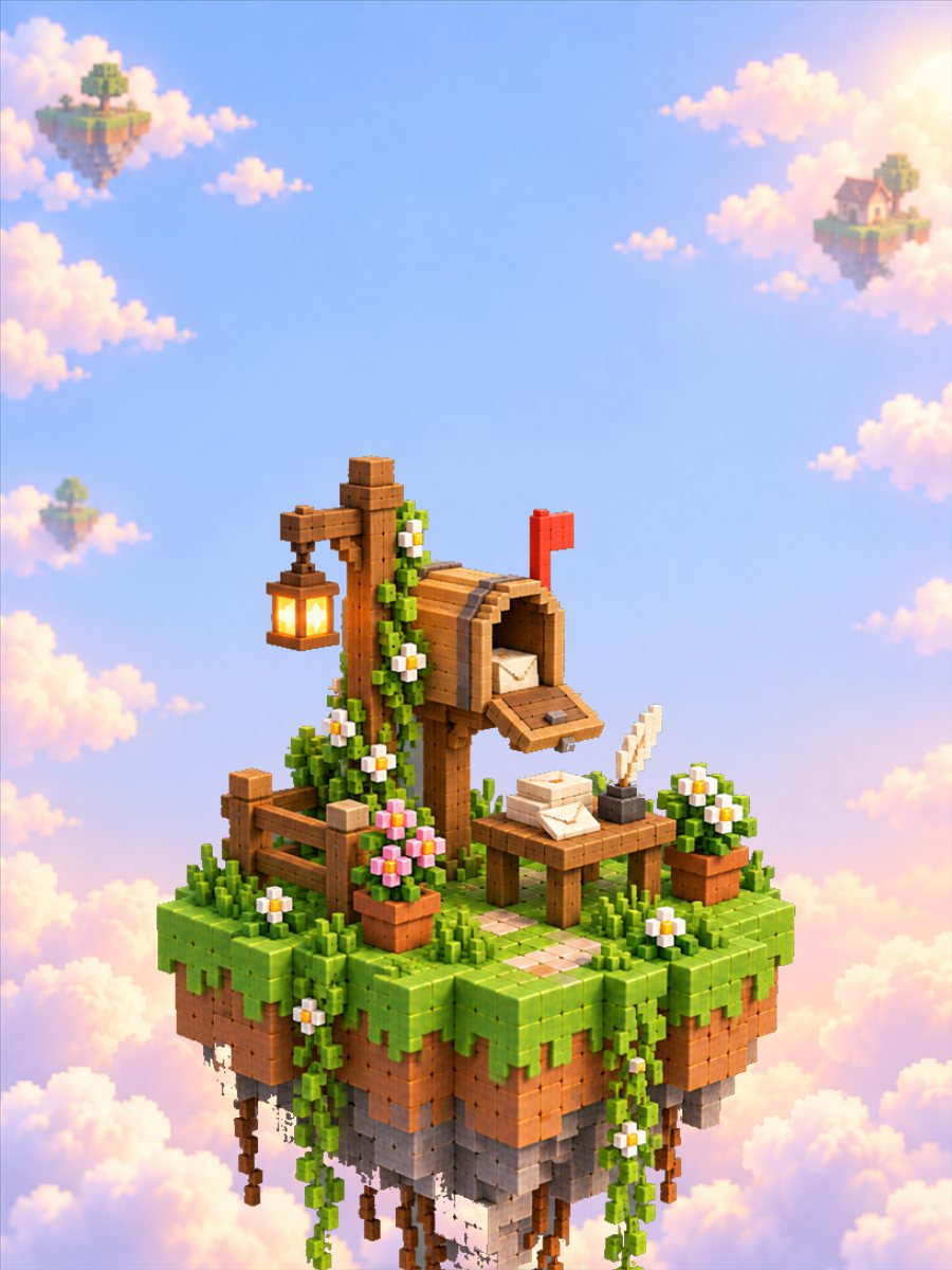 Kotak pos gaya voxel, tanpa orang